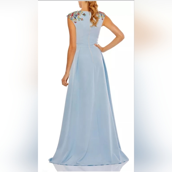 Mac Duggal 26540 Womens Blue  Ieena Beaded Cap Sleeve V Neck Beaded Gown Dress - Picture 2 of 6